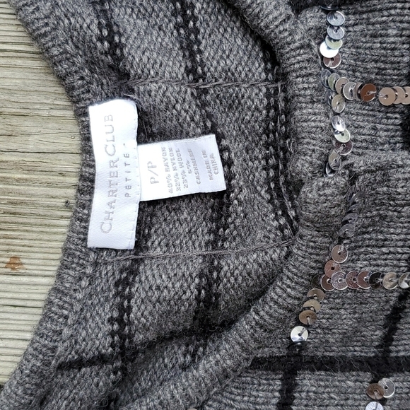 Charter Club sequined Cardigan P/P grey sweater with silver sequins - Picture 2 of 4